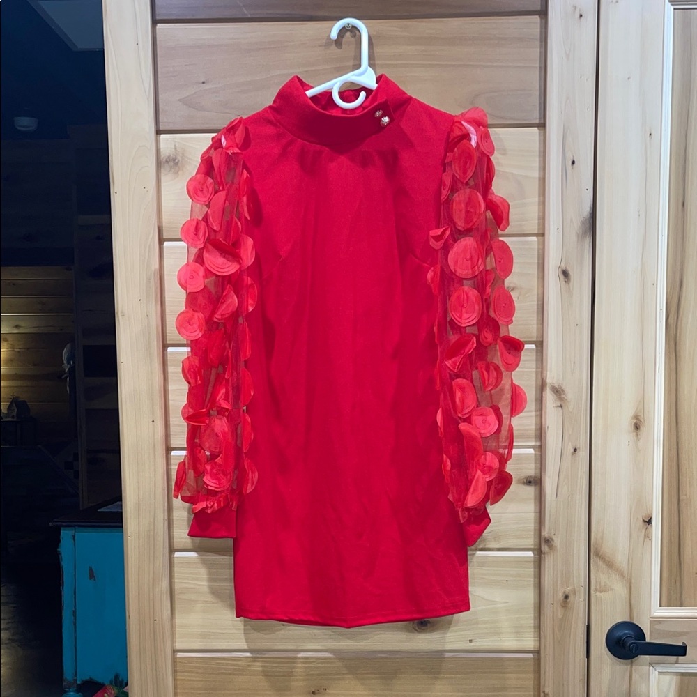 Chic Vibrant Red Kids Dress with Decorative Sleeves